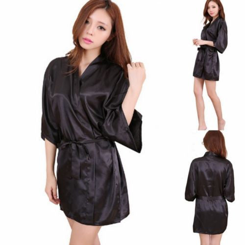 Sexy Women's Lightweight Silk Satin Kimono Robe Bathrobe Nightgown  Loungewear One Size