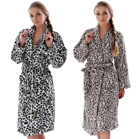 Women Plus Size Leopard Coral Fleece Warm Bathrobe
