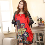 Sexy Silk Nightgown Sleepshirts Women Short-sleeves Plus Size Sleepwear Lounge Casual Satin Silky Nightwear Female Dress