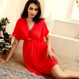 Womens Nightdress Sexy Lace Splicing Nightgowns Batwing Sleeve V-Neck Woman Sleepwear Nightgown Chemise De Nuit Ladies Nightgown