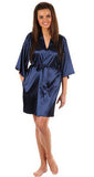 Women Silk Satin Short Night Robe Solid Kimono Robe Fashion