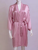 Women Silk Satin Short Night Robe Solid Kimono Robe Fashion