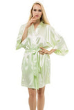 Women Silk Satin Short Night Robe Solid Kimono Robe Fashion