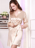 Women Silk Satin Short Night Robe Solid Kimono Robe Fashion