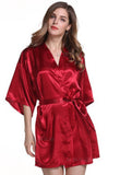 Women Silk Satin Short Night Robe Solid Kimono Robe Fashion