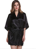 Women Silk Satin Short Night Robe Solid Kimono Robe Fashion