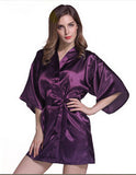 Women Silk Satin Short Night Robe Solid Kimono Robe Fashion