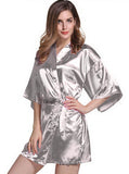 Women Silk Satin Short Night Robe Solid Kimono Robe Fashion