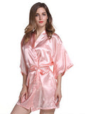 Women Silk Satin Short Night Robe Solid Kimono Robe Fashion