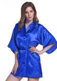 Women Silk Satin Short Night Robe Solid Kimono Robe Fashion