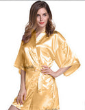 Women Silk Satin Short Night Robe Solid Kimono Robe Fashion