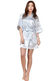 Women Silk Satin Short Night Robe Solid Kimono Robe Fashion