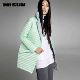 Misun2016 thin  down coat medium-long down female patchwork color block thermal jackt new arrival