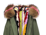 2016 New Fashion women's army green Large raccoon fur collar hooded long coat parkas outwear rabbit fur lining winter jacket