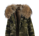 2016 New Fashion women's army green Large raccoon fur collar hooded long coat parkas outwear rabbit fur lining winter jacket