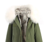 2016 New Fashion women's army green Large raccoon fur collar hooded long coat parkas outwear rabbit fur lining winter jacket